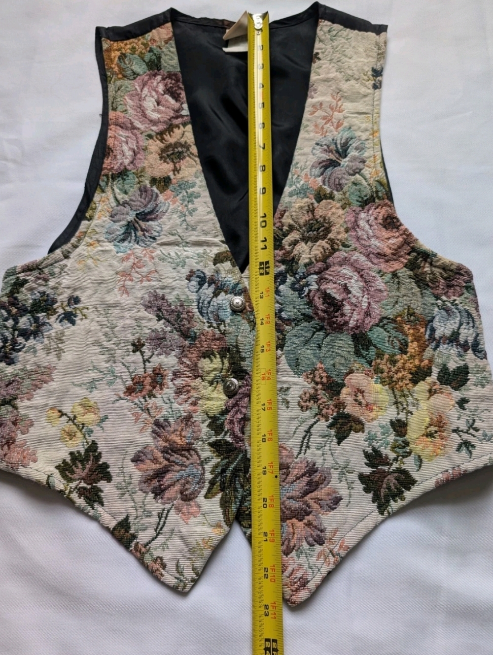 Vintage Huntington Ridge Floral Tapestry Vest Women’s M 12-14 V-Neck Gold Button - Picture 9 of 16